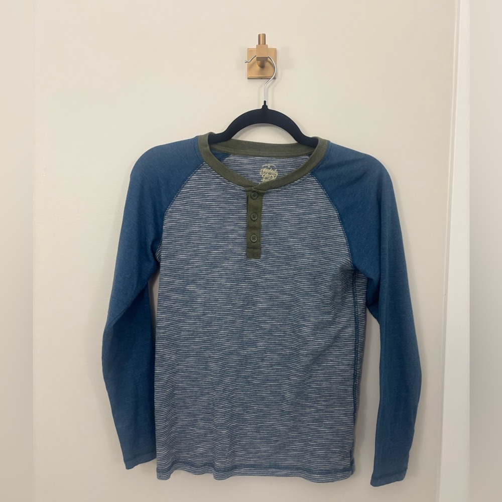 Faded Glory Striped Blue and Green Henley Shirt
